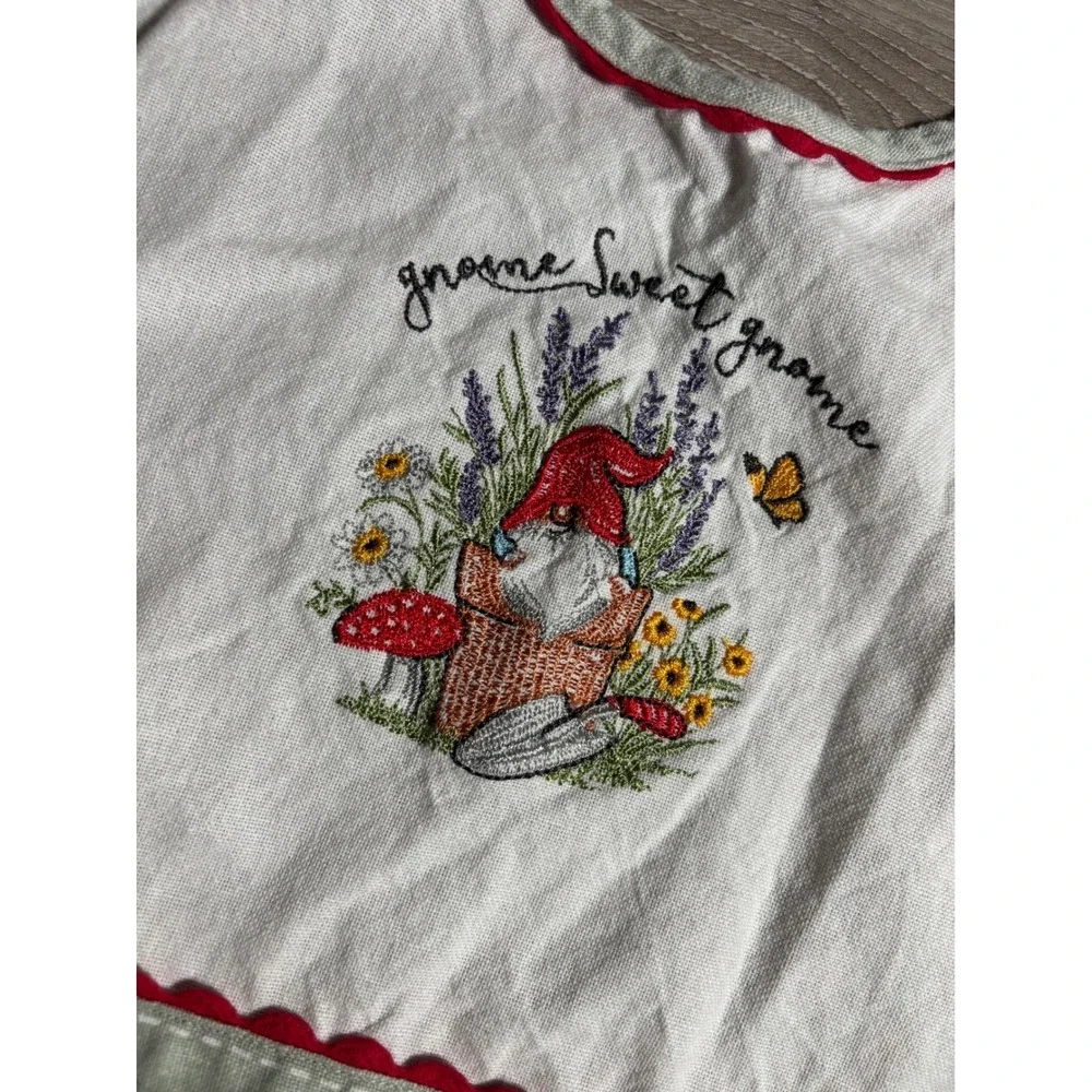 Kay Dee Designs Gnome Sweet Gnome Cotton Apron Floral Embroidered Cottagecore